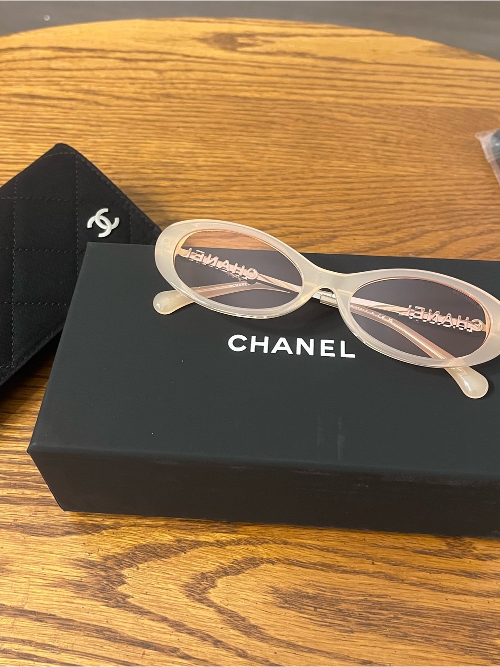 NWT CHANEL Cream Frame Pink Tint Oval Sunglasses
